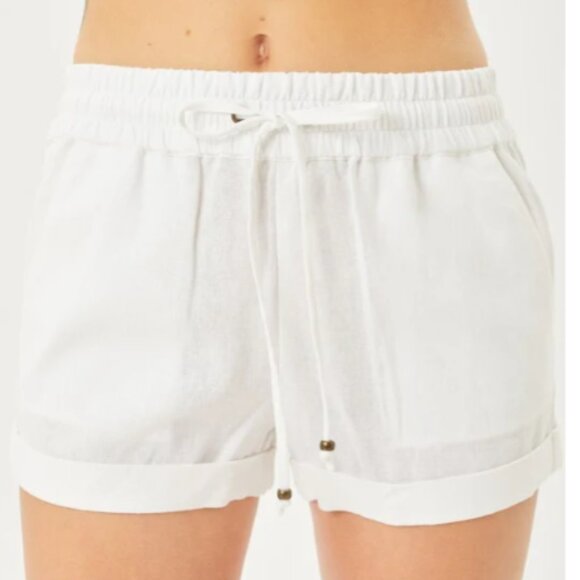 White Mid-Rise Linen Blend Shorts - Picture 1 of 7